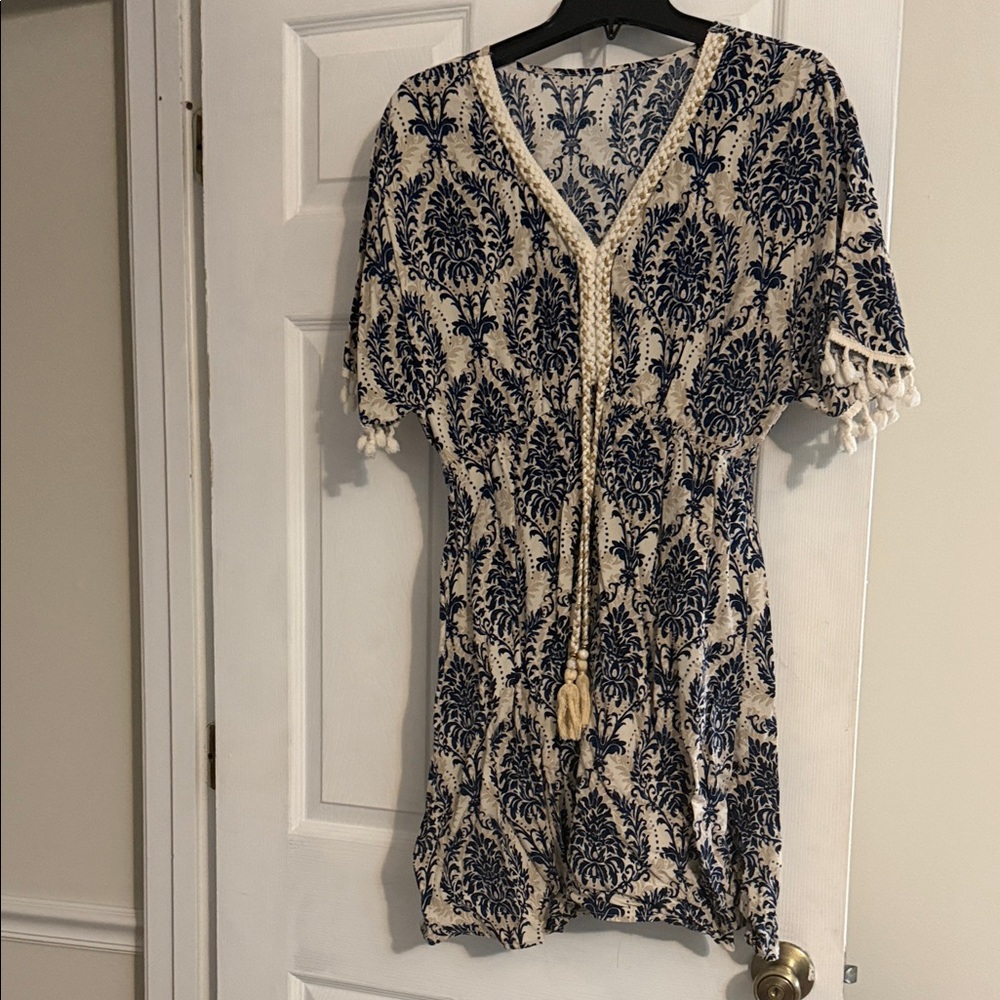 Boho Blue and Cream Patterned Dress by Cupshe